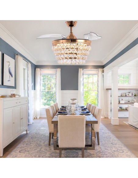 Oaks Aura 42" Crystal Ceiling Fan with Lights and Remote Control, 6-Speed Reversible DC Motor