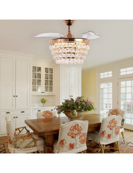 Oaks Aura 42" Crystal Ceiling Fan with Lights and Remote Control, 6-Speed Reversible DC Motor