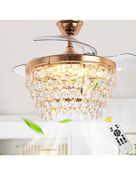 Oaks Aura 42" Crystal Ceiling Fan with Lights and Remote Control, 6-Speed Reversible DC Motor