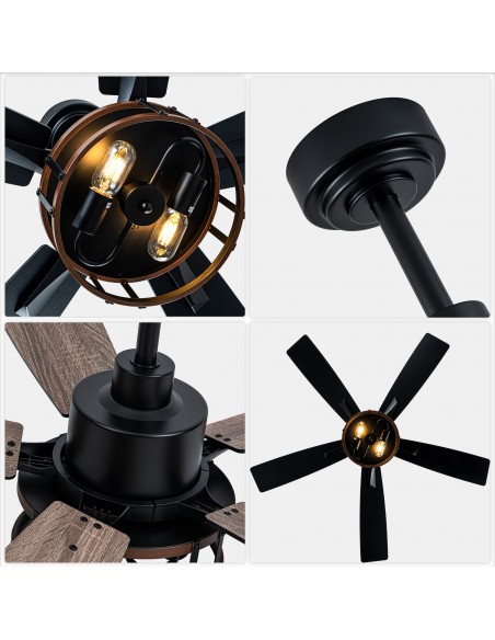 Oaks Aura 52" Modern Matte Black Ceiling Fan with Light Kit & Remote Control