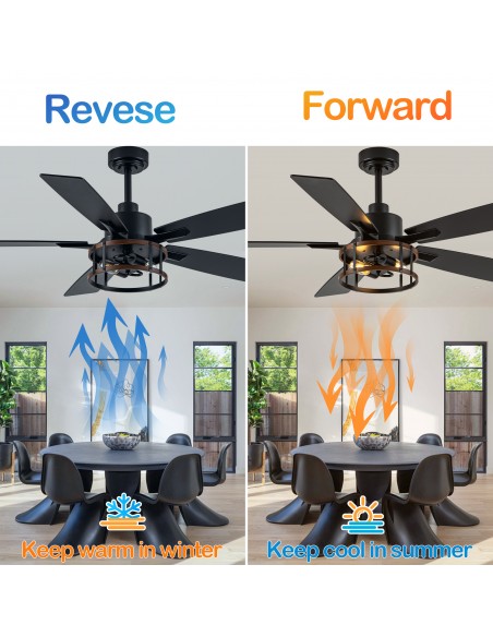 Oaks Aura 52" Modern Matte Black Ceiling Fan with Light Kit & Remote Control