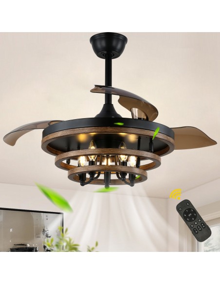 Oaks Aura 42" Matte Black Farmhouse Ceiling Fan with Light Kit and Remote Control, Ultra Quiet DC Motor, 6-Speed for Indoor Use