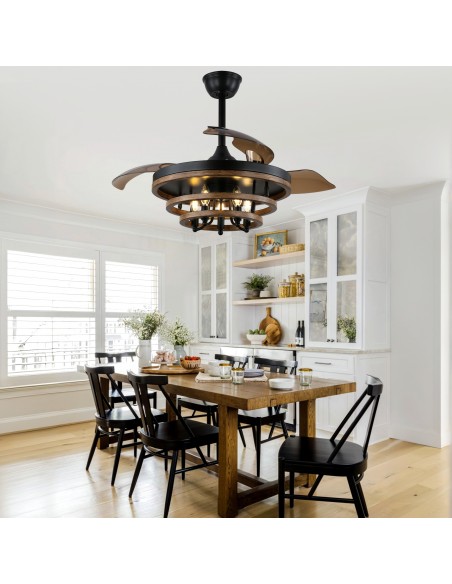 Oaks Aura 42" Matte Black Farmhouse Ceiling Fan with Light Kit and Remote Control, Ultra Quiet DC Motor, 6-Speed for Indoor Use