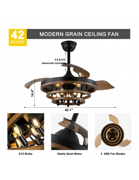 Oaks Aura 42" Matte Black Farmhouse Ceiling Fan with Light Kit and Remote Control, Ultra Quiet DC Motor, 6-Speed for Indoor Use