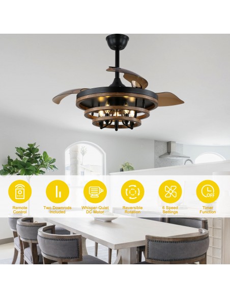 Oaks Aura 42" Matte Black Farmhouse Ceiling Fan with Light Kit and Remote Control, Ultra Quiet DC Motor, 6-Speed for Indoor Use