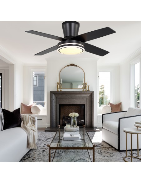 Oaks Aura 44" Flush Mount Ceiling Fan with LED Light and Remote Control, 6-Speed Quiet DC Motor, 3 Color Temperatures