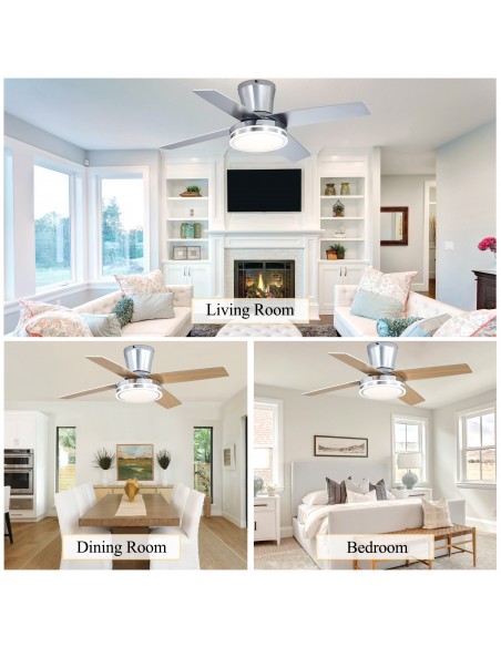 Oaks Aura 44" Flush Mount Ceiling Fan with LED Light and Remote Control, 6-Speed Quiet DC Motor, 3 Color Temperatures