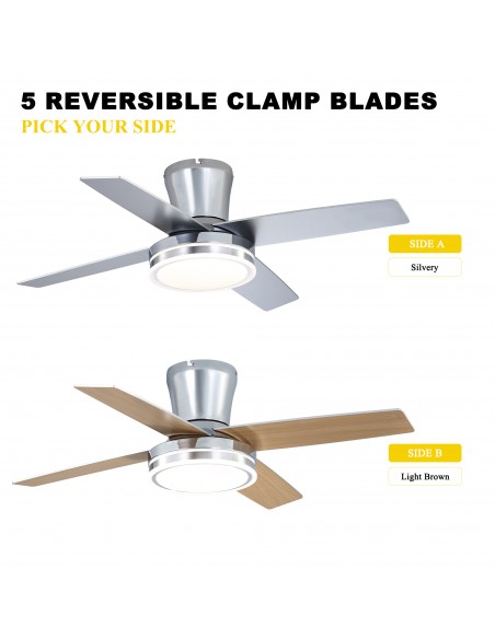 Oaks Aura 44" Flush Mount Ceiling Fan with LED Light and Remote Control, 6-Speed Quiet DC Motor, 3 Color Temperatures