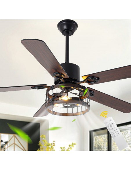 Oaks Aura 52" Black 5-Blade Ceiling Fan with Light Kit and Remote Control, 6-Speed DC Motor, Timer and Reversible Function