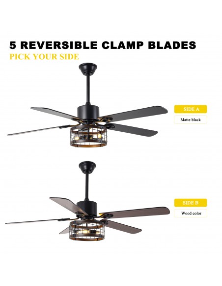 Oaks Aura 52" Black 5-Blade Ceiling Fan with Light Kit and Remote Control, 6-Speed DC Motor, Timer and Reversible Function