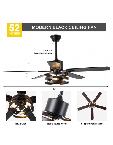 Oaks Aura 52" Modern Black Ceiling...