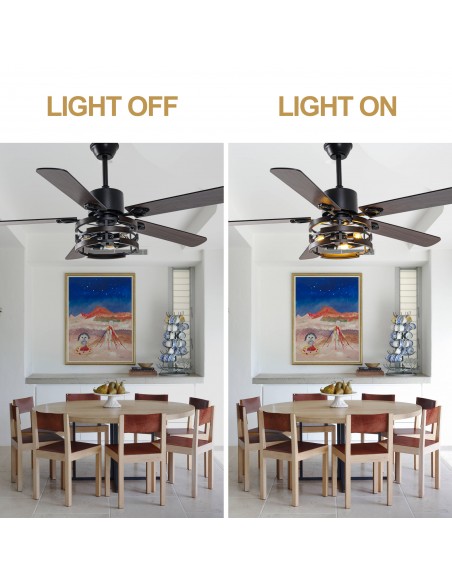 Oaks Aura 52" Modern Black Ceiling Fan with Light Kit & Remote, 5-Blade Design, 6-Speed Quiet DC Motor for Living Room, Bedroom