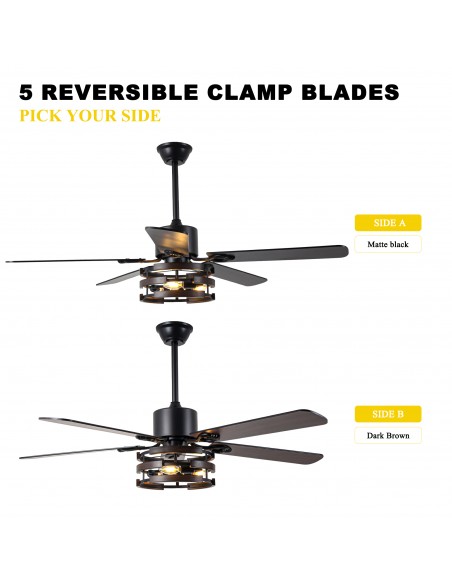 Oaks Aura 52" Modern Black Ceiling Fan with Light Kit & Remote, 5-Blade Design, 6-Speed Quiet DC Motor for Living Room, Bedroom