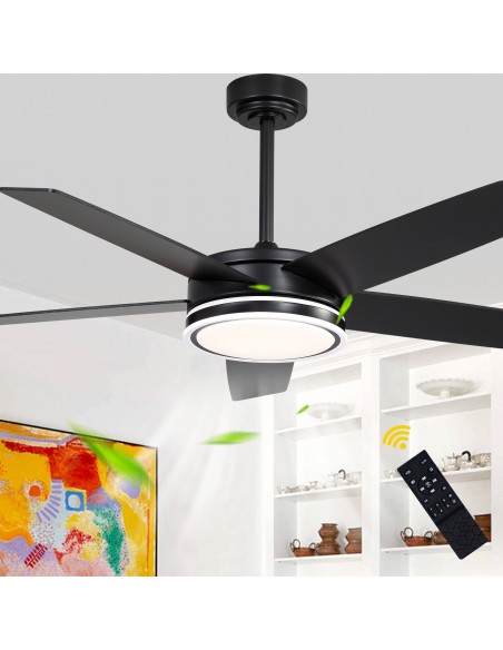 Oaks Aura 52" Modern Ceiling Fan with LED Light Kit and Remote Control, 5-Blade Design, 6-Speed Quiet DC Motor