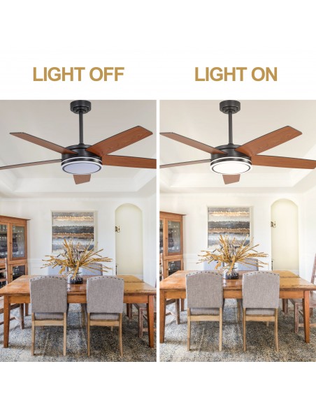 Oaks Aura 52" Modern Ceiling Fan with LED Light Kit and Remote Control, 5-Blade Design, 6-Speed Quiet DC Motor