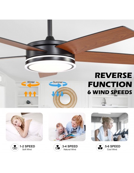 Oaks Aura 52" Modern Ceiling Fan with LED Light Kit and Remote Control, 5-Blade Design, 6-Speed Quiet DC Motor