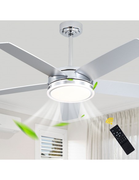 Oaks Aura 52" Modern Ceiling Fan with LED Light Kit and Remote Control, 5-Blade Design, 6-Speed Quiet DC Motor