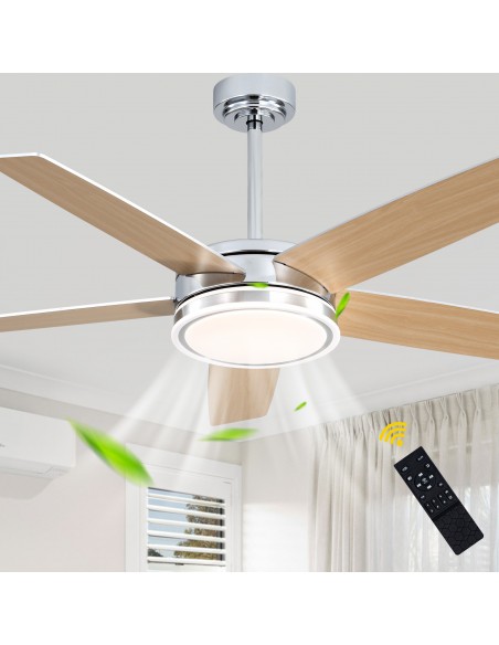 Oaks Aura 52" Modern Ceiling Fan with LED Light Kit and Remote Control, 5-Blade Design, 6-Speed Quiet DC Motor
