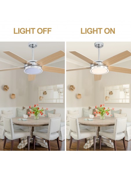 Oaks Aura 52" Modern Ceiling Fan with LED Light Kit and Remote Control, 5-Blade Design, 6-Speed Quiet DC Motor