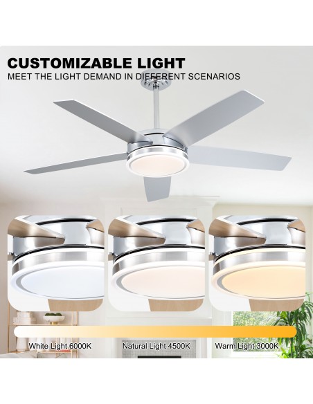 Oaks Aura 52" Modern Ceiling Fan with LED Light Kit and Remote Control, 5-Blade Design, 6-Speed Quiet DC Motor