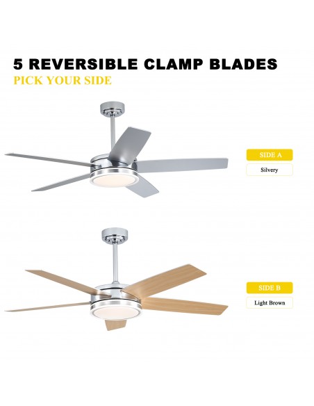 Oaks Aura 52" Modern Ceiling Fan with LED Light Kit and Remote Control, 5-Blade Design, 6-Speed Quiet DC Motor