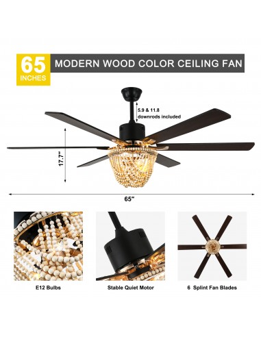 Oaks Aura 65" Boho Wood Bead Ceiling...