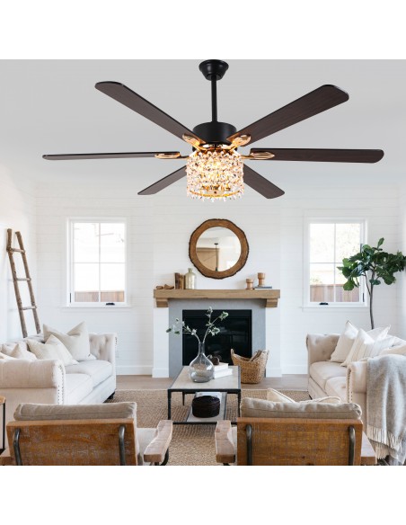 Oaks Aura 65" Crystal Ceiling Fan with LED Light Kit & Remote, 6-Speed Quiet DC Motor