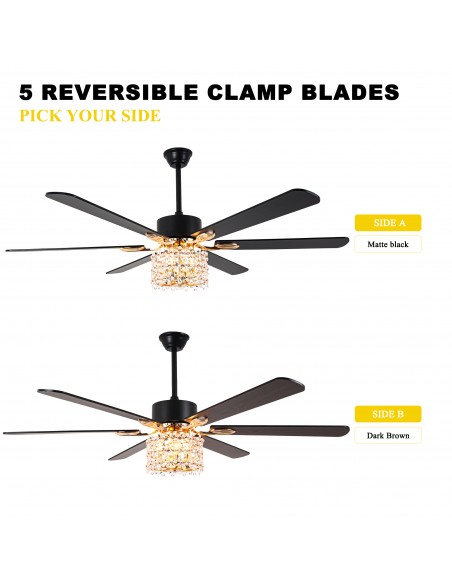 Oaks Aura 65" Crystal Ceiling Fan with LED Light Kit & Remote, 6-Speed Quiet DC Motor