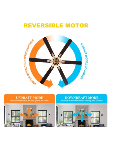 Oaks Aura 65" Crystal Ceiling Fan with LED Light Kit & Remote, 6-Speed Quiet DC Motor