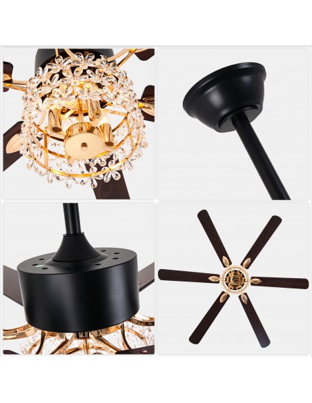 Oaks Aura 65" Crystal Ceiling Fan with LED Light Kit & Remote, 6-Speed Quiet DC Motor