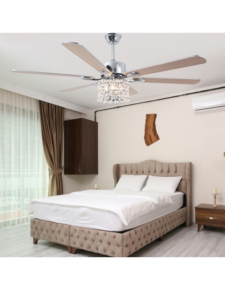 Oaks Aura 65" Crystal Ceiling Fan with LED Light Kit & Remote, 6-Speed Quiet DC Motor