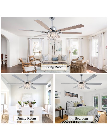 Oaks Aura 65" Crystal Ceiling Fan with LED Light Kit & Remote, 6-Speed Quiet DC Motor