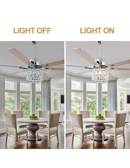 Oaks Aura 65" Crystal Ceiling Fan with LED Light Kit & Remote, 6-Speed Quiet DC Motor