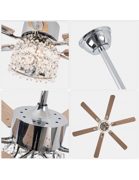 Oaks Aura 65" Crystal Ceiling Fan with LED Light Kit & Remote, 6-Speed Quiet DC Motor