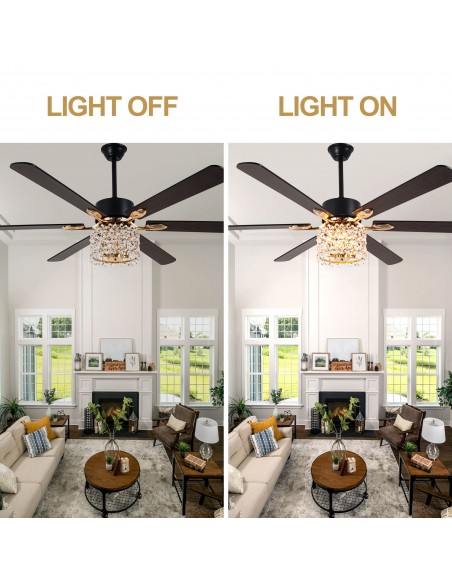 Oaks Aura 65" Crystal Ceiling Fan with LED Light Kit & Remote, 6-Speed Quiet DC Motor