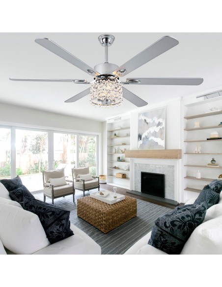 Oaks Aura 65" Crystal Ceiling Fan with LED Light Kit & Remote, 6-Speed Quiet DC Motor