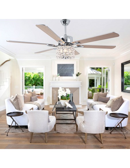 Oaks Aura 65" Crystal Ceiling Fan with LED Light Kit & Remote, 6-Speed Quiet DC Motor