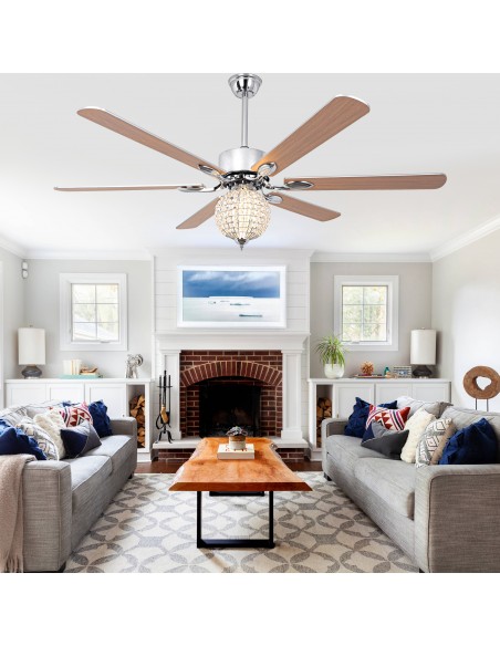 Oaks Aura 65" Crystal Ball Ceiling Fan with LED Light Kit & Remote, 6-Speed Quiet DC Motor for Living Room