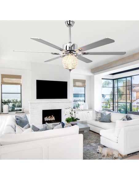 Oaks Aura 65" Crystal Ball Ceiling Fan with LED Light Kit & Remote, 6-Speed Quiet DC Motor for Living Room