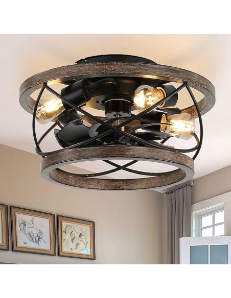 Oaks Aura 4-Light Farmhouse Drum Solid Wood Flush Mount Ceiling Fan with Lights