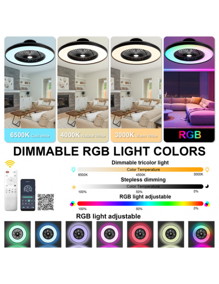 Oaks Aura 23" Smart RGB Flush Mount Ceiling Fan with LED Lights and Remote & APP Control, Dimmable Color Changing