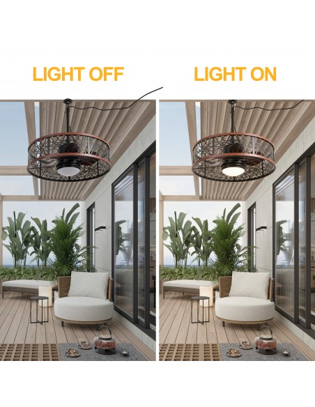 Oaks Aura 24” Smart Outdoor Black Ceiling Fan with Dimmable LED Lights and Remote&APP Control, Waterproof Plug-in Caged Design