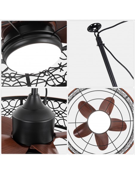 Oaks Aura 24” Smart Outdoor Black Ceiling Fan with Dimmable LED Lights and Remote&APP Control, Waterproof Plug-in Caged Design