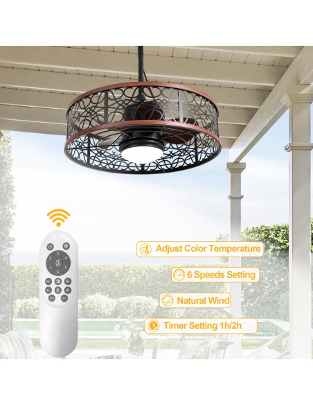 Oaks Aura 24” Smart Outdoor Black Ceiling Fan with Dimmable LED Lights and Remote&APP Control, Waterproof Plug-in Caged Design