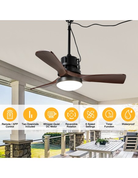 Oaks Aura 42” Outdoor Smart Ceiling Fan with Dimmable LED Lights and APP & Remote Control, Waterproof for Patio, Porch, Gazebo