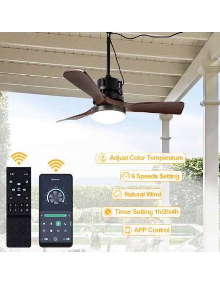 Oaks Aura 42” Outdoor Smart Ceiling Fan with Dimmable LED Lights and APP & Remote Control, Waterproof for Patio, Porch, Gazebo