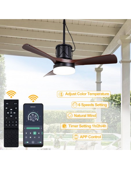Oaks Aura 42” Outdoor Smart Ceiling Fan with Dimmable LED Lights and APP & Remote Control, Waterproof for Patio, Porch, Gazebo