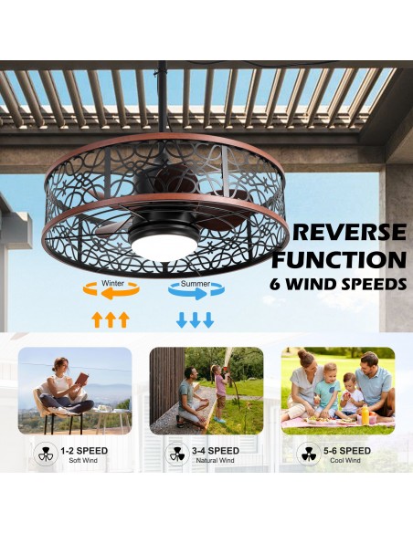 Oaks Aura 24” Smart Outdoor Black Ceiling Fan with Dimmable LED Lights and Remote&APP Control, Waterproof Plug-in Caged Design