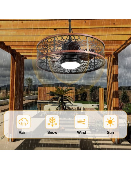 Oaks Aura 24” Smart Outdoor Black Ceiling Fan with Dimmable LED Lights and Remote&APP Control, Waterproof Plug-in Caged Design
