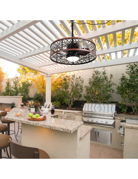 Oaks Aura 24” Smart Outdoor Black Ceiling Fan with Dimmable LED Lights and Remote&APP Control, Waterproof Plug-in Caged Design